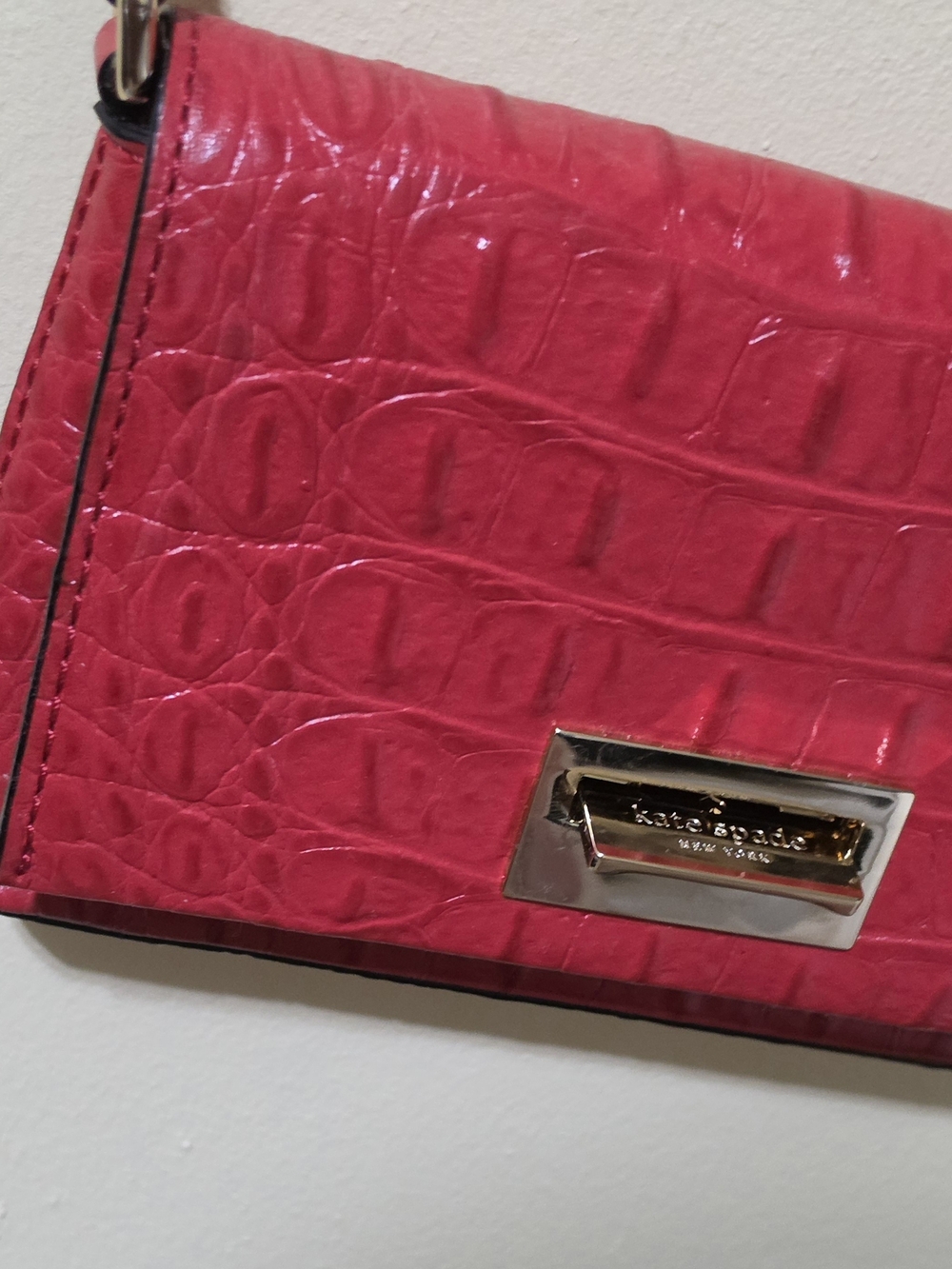 Kate Spade Red Embossed Crossbody Bag with Gold Lock - Picture 7 of 13